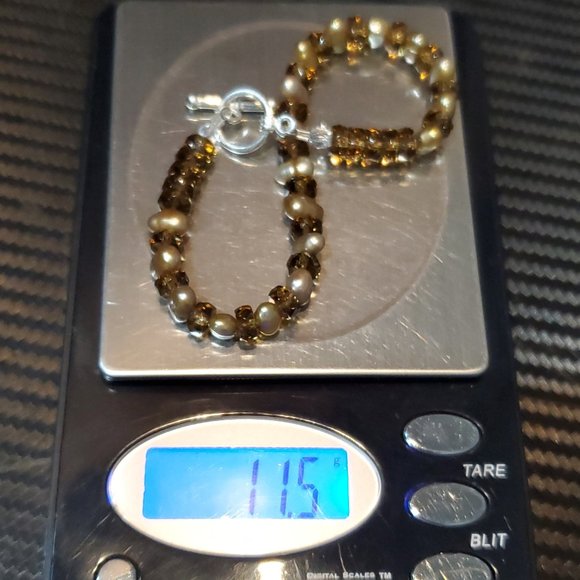 8 Inch 925 Sterling Silver Brown Genuine Pearls And Crystals Bracelet - Picture 7 of 7